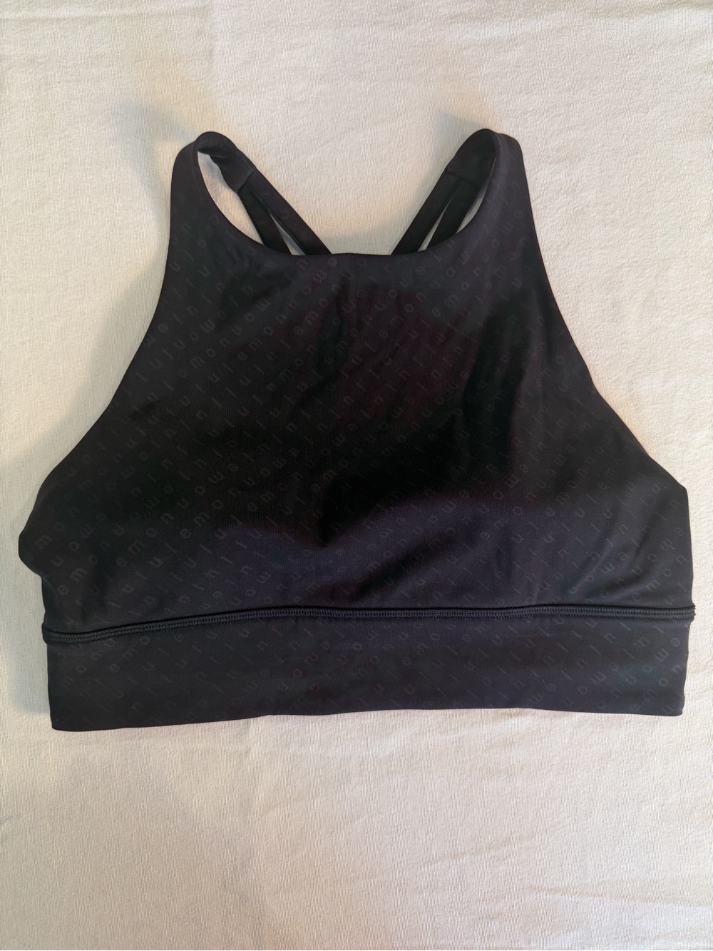 Lululemon Black Logo Print Longline Sports Bra Size 8